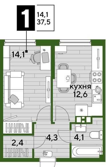 квартира г Краснодар р-н Прикубанский ул Красных Партизан 2 Мкр. «DOGMA PARK» фото 2