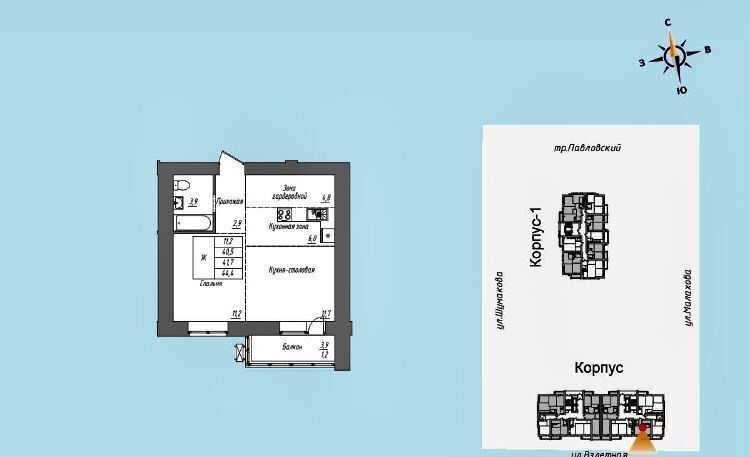 квартира г Барнаул р-н Индустриальный ул Взлетная 2г ЖК «На взлетной» фото 2