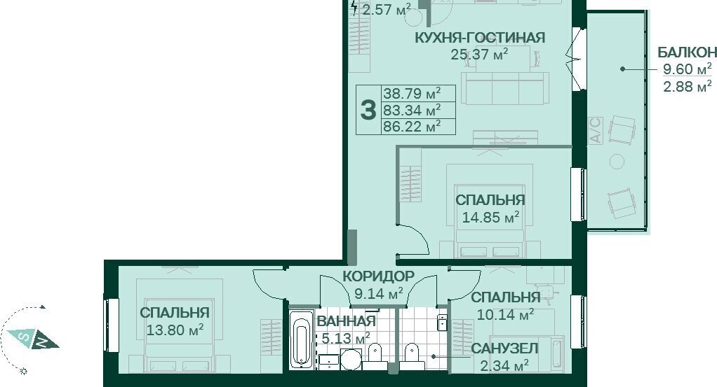 квартира г Санкт-Петербург метро Новочеркасская ул Магнитогорская 5к/3 ЖК Magnifika Residence округ Большая Охта фото 1