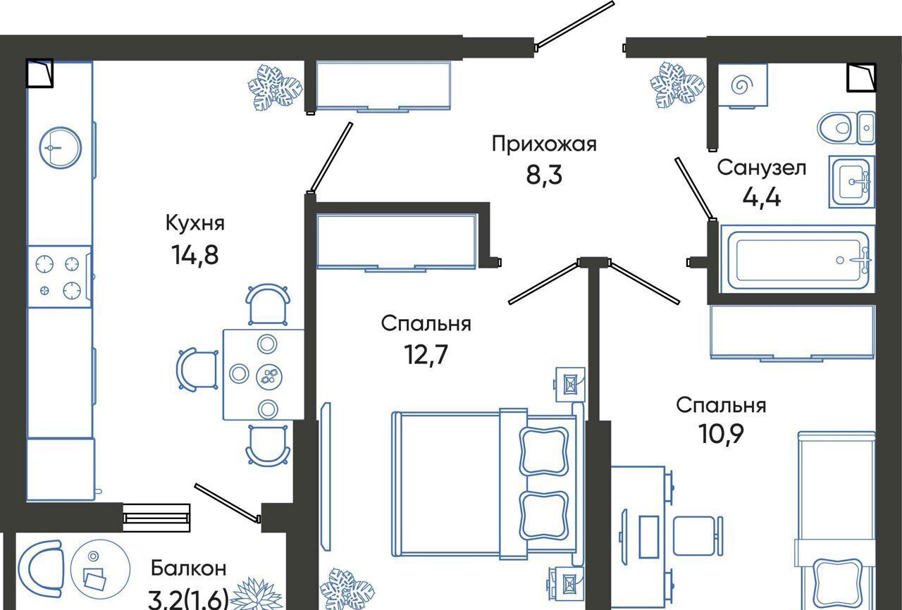 квартира г Новороссийск р-н Центральный ул Куникова 1 блок-секции 1-5 фото 1