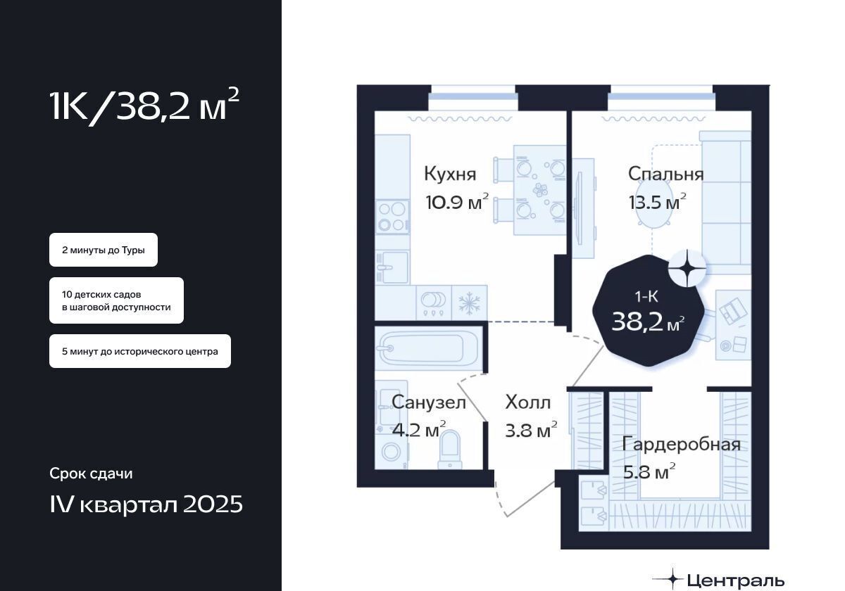 квартира г Тюмень р-н Центральный ул Новгородская 22 ЖК «Да. Квартал Централь» Центральный административный округ фото 3