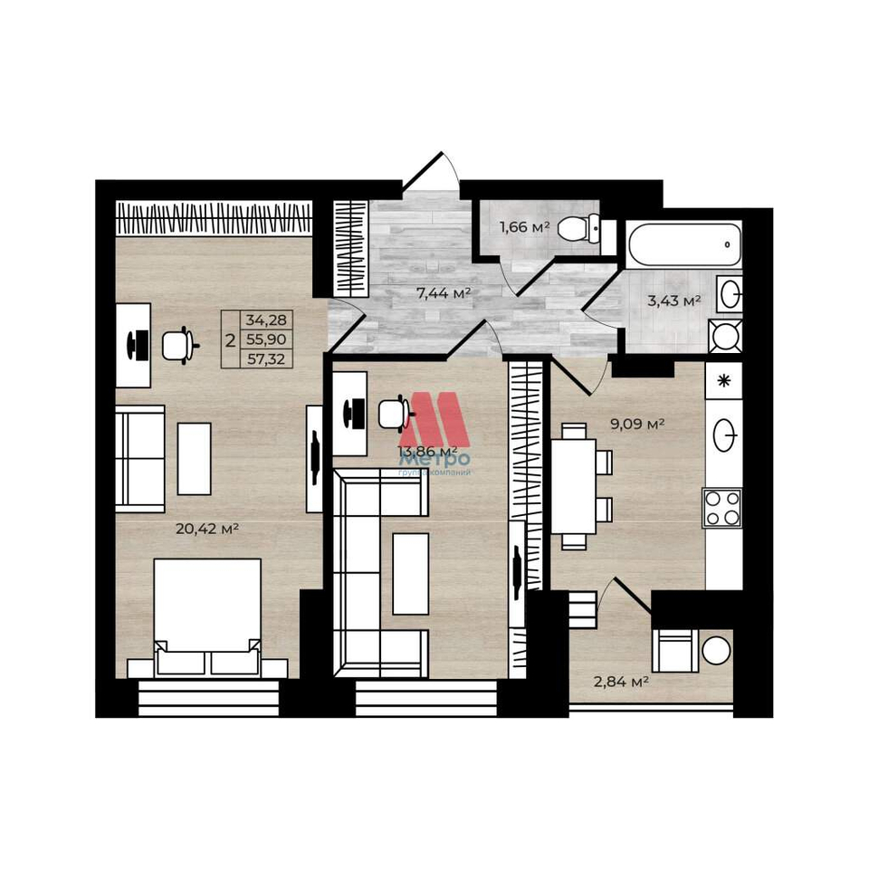 квартира г Ярославль р-н Заволжский ул Красноборская 38к/3 фото 2