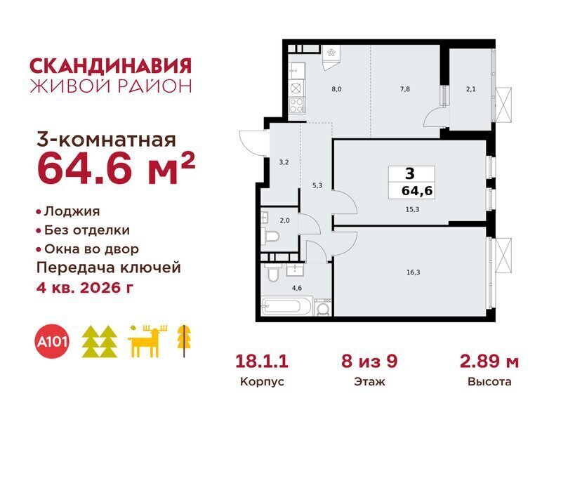 квартира г Москва метро Коммунарка ТиНАО жилой комплекс Скандинавия, улица Эдварда Грига, 5 фото 1