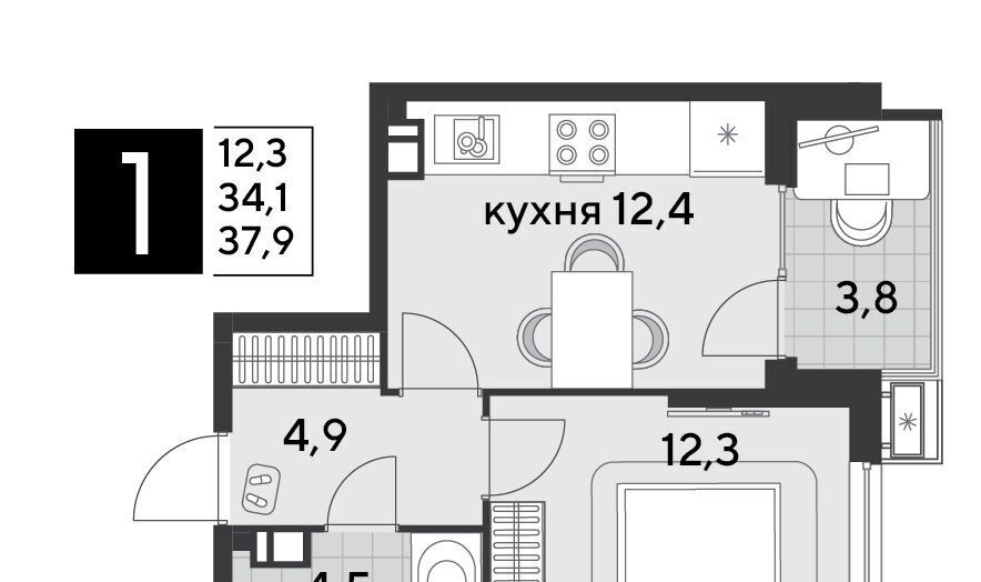 квартира г Краснодар р-н Прикубанский ЖК «Парк Победы» фото 4