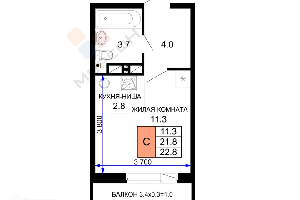 квартира г Краснодар р-н Прикубанский муниципальное образование Краснодар, Лётчика Позднякова, 2 к 15 фото 9