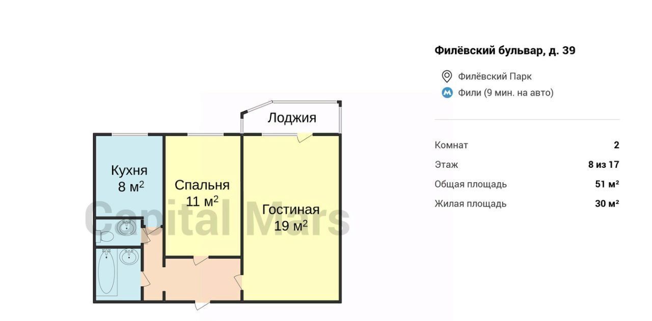 квартира г Москва метро Фили б-р Филёвский 39 фото 3