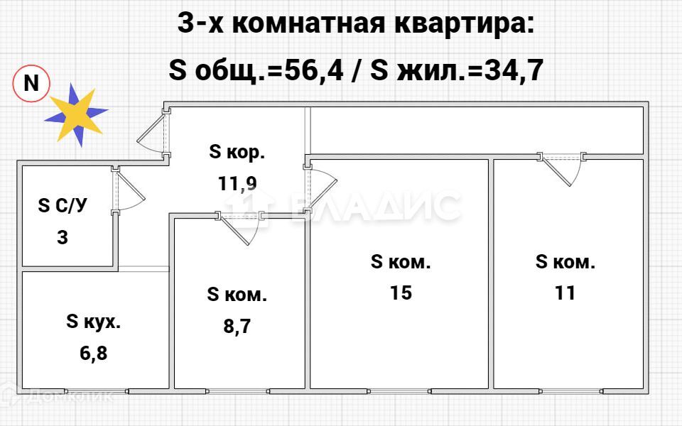 квартира г Санкт-Петербург ул Гранитная 44 Красногвардейский фото 3