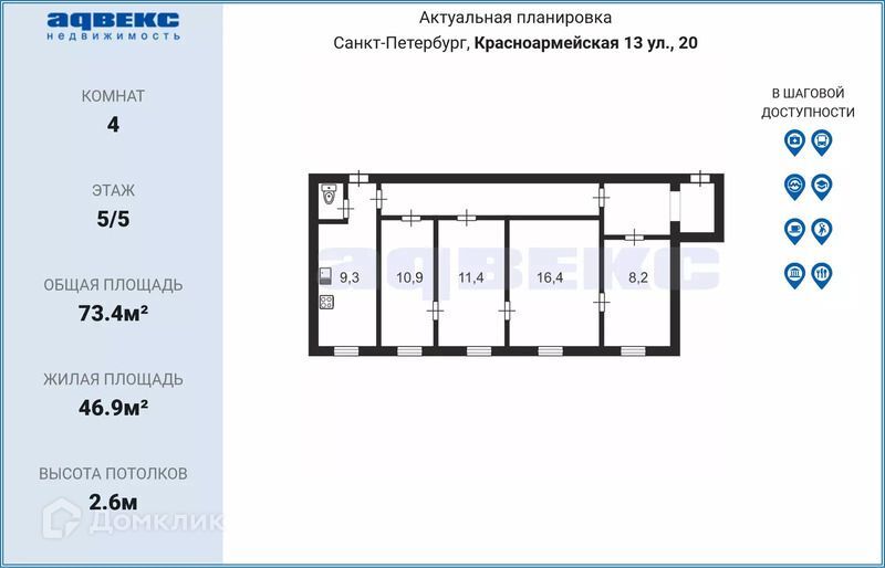 квартира г Санкт-Петербург ул 13-я Красноармейская 20а Адмиралтейский фото 9