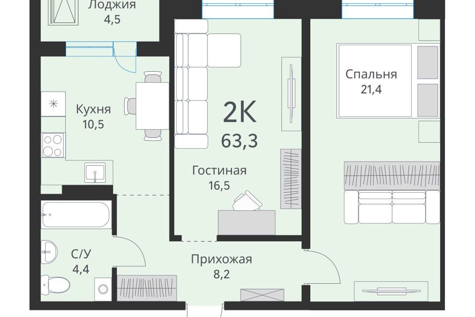 квартира г Новосибирск Калининский, городской округ Новосибирск фото 1