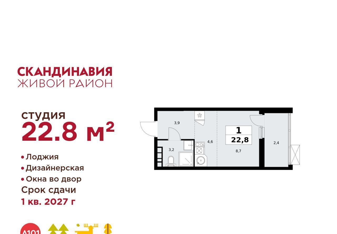 квартира г Москва п Сосенское ЖК Скандинавия 2/3 метро Теплый Стан 18. фото 1