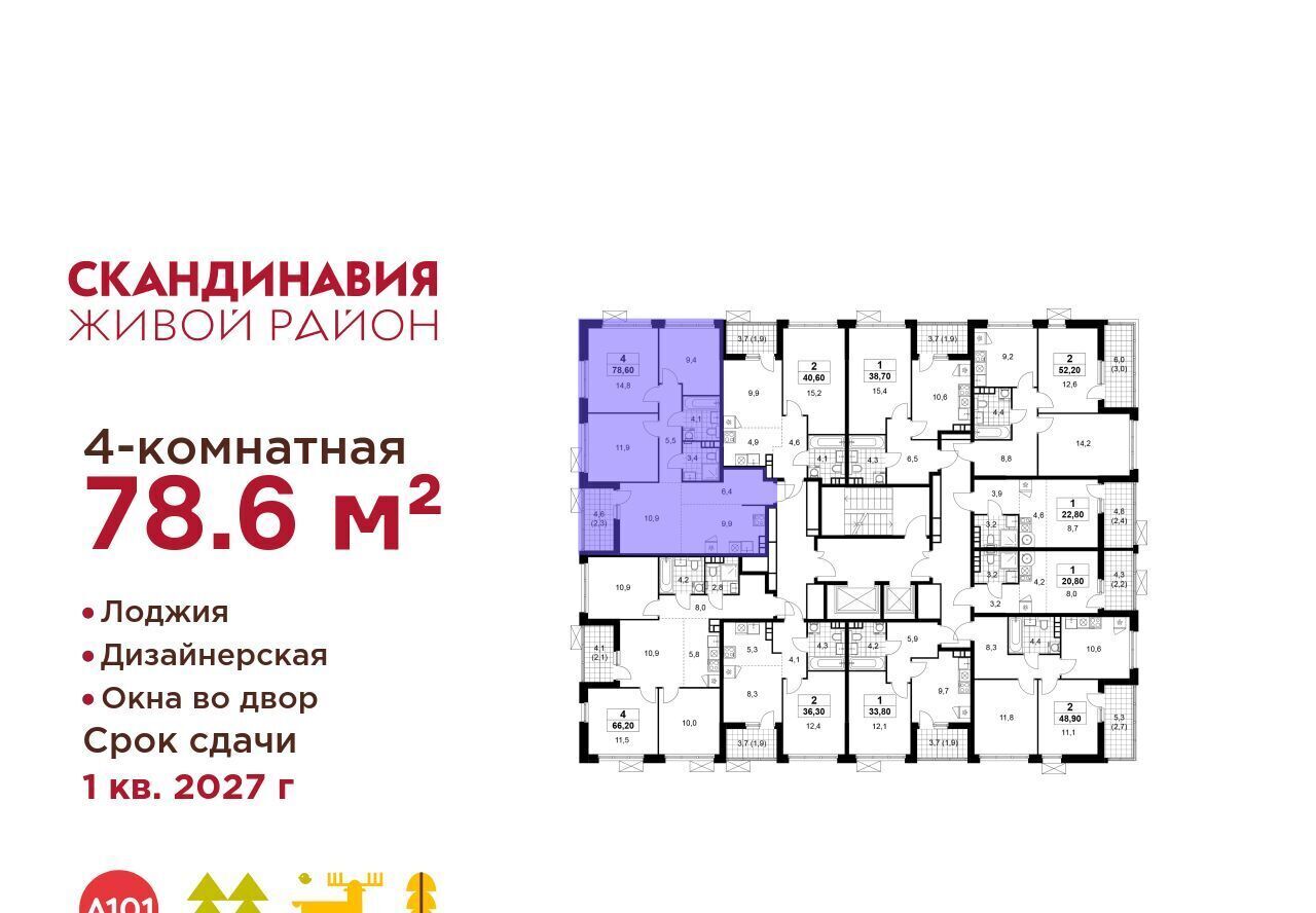 квартира г Москва п Сосенское ЖК Скандинавия 2/3 метро Теплый Стан 18. фото 2