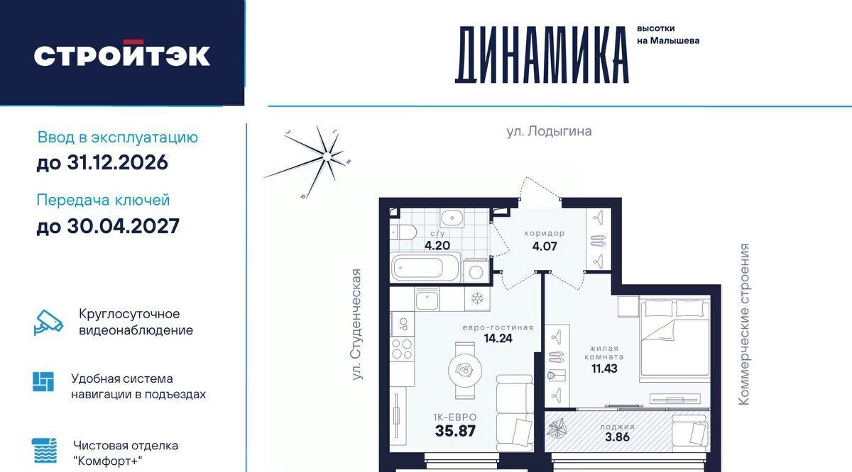 квартира г Екатеринбург р-н Кировский Динамо ул Малышева 145б фото 1