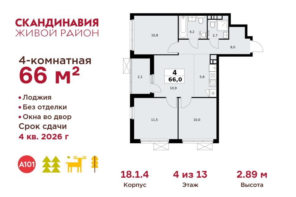 квартира г Москва п Сосенское п Коммунарка Новомосковский административный округ, Жилой комплекс Скандинавия фото 1