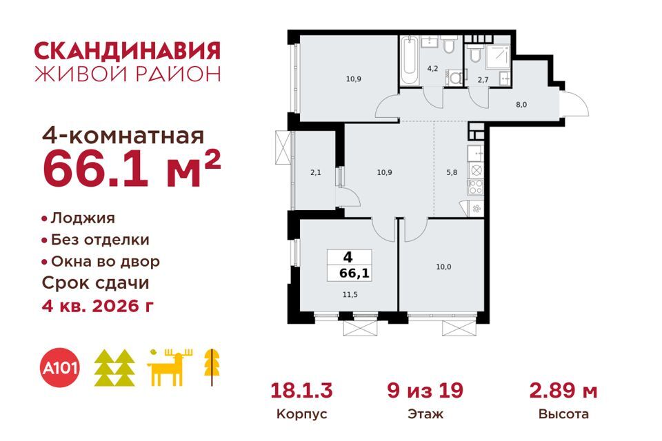 квартира г Москва п Сосенское п Коммунарка Новомосковский административный округ, Жилой комплекс Скандинавия фото 1