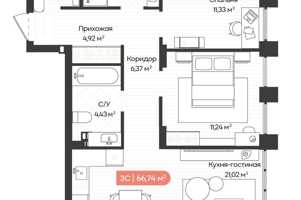 квартира г Новосибирск р-н Октябрьский ул Ленинградская 341 городской округ Новосибирск фото 1