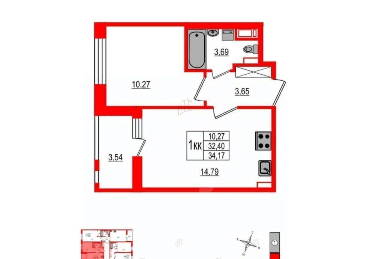 квартира г Санкт-Петербург метро Бухарестская ул Кузнецовская 58к/1 округ Гагаринское фото 13