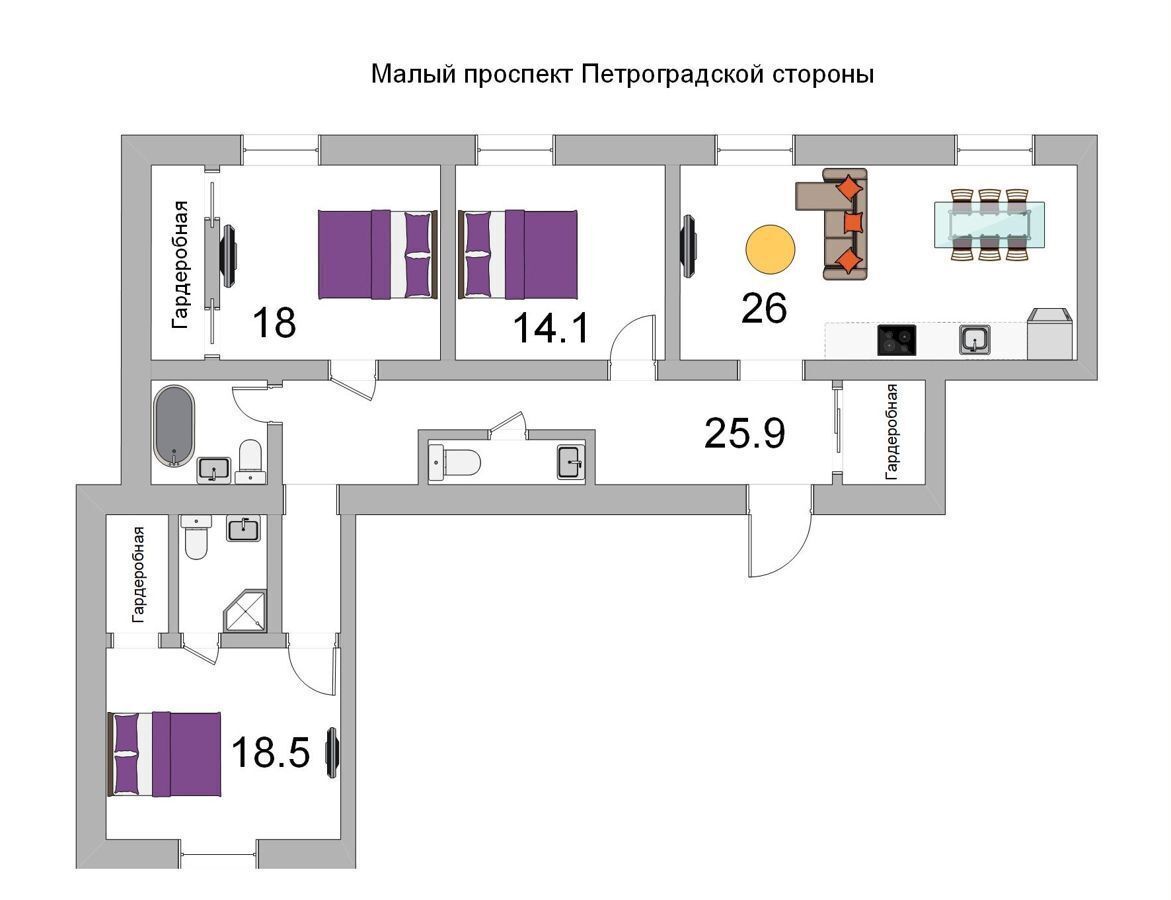 квартира г Санкт-Петербург метро Петроградская Малый пр-т Петроградской стороны, 79-81-83 фото 2