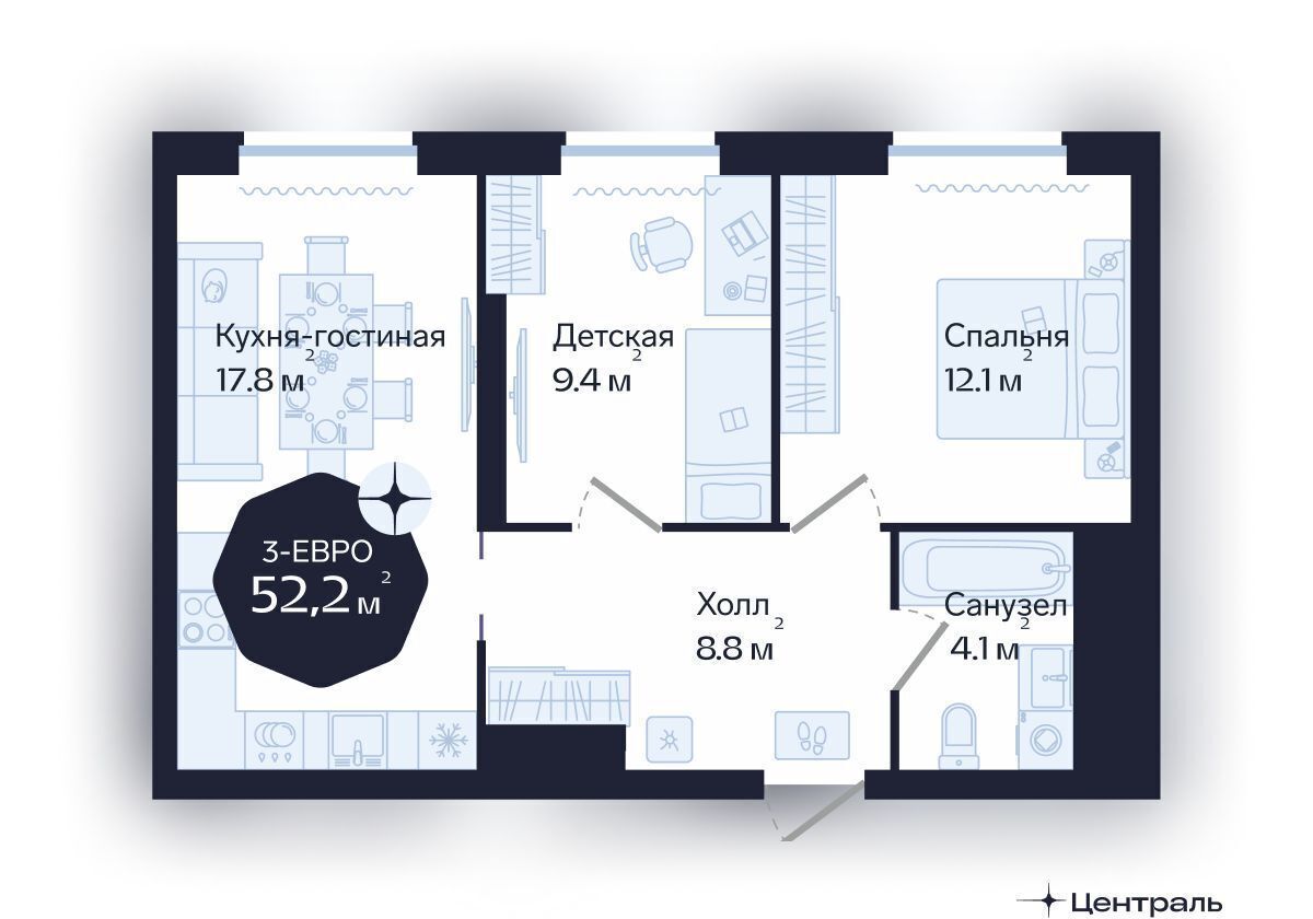 квартира г Тюмень р-н Центральный ул Новгородская 20 ЖК «Да. Квартал Централь» Центральный административный округ фото 1