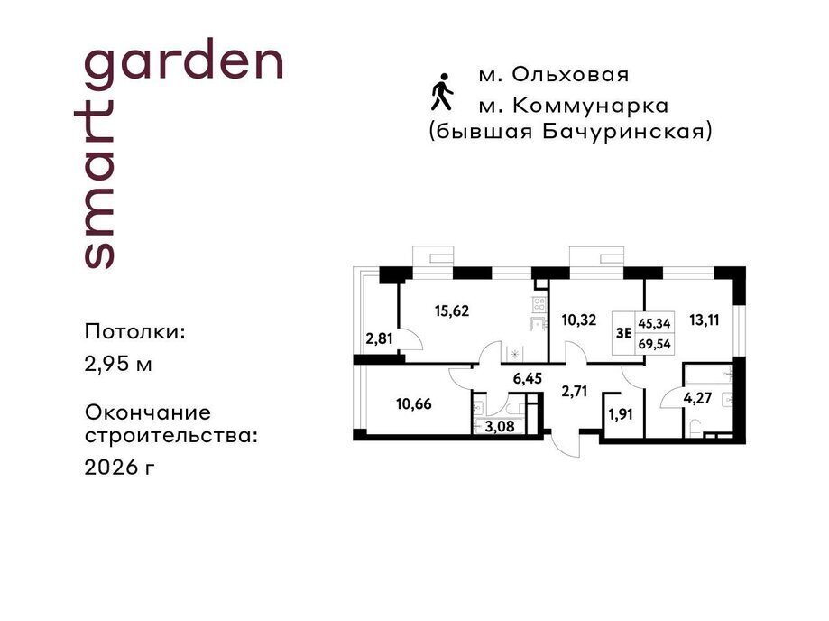 квартира г Москва п Сосенское п Газопровод метро Ольховая жилой комплекс Смарт Гарден, 1 фото 1