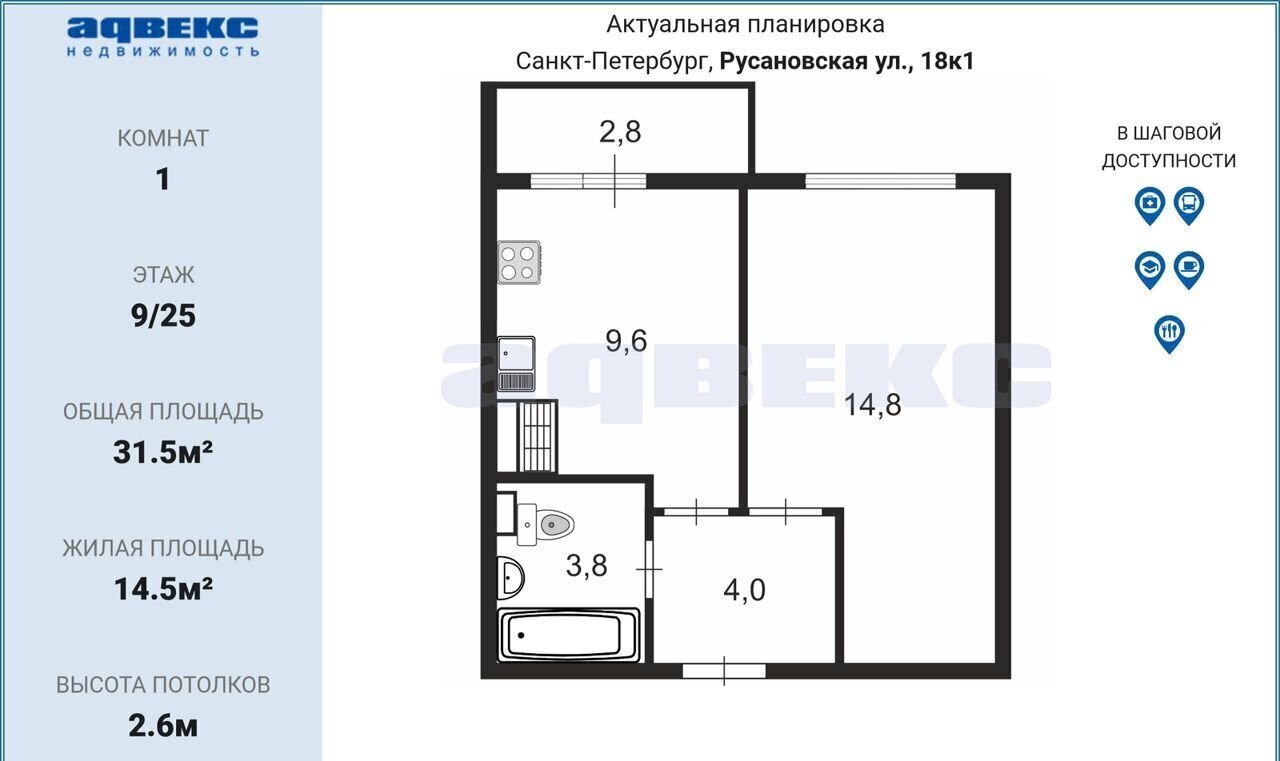 квартира г Санкт-Петербург метро Обухово ул Русановская 18к/1 округ Народный фото 4