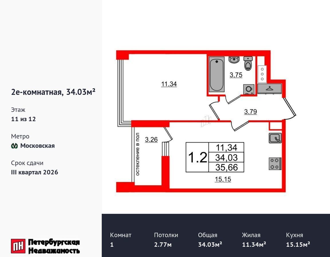 квартира г Санкт-Петербург метро Московская ул Кубинская 1/1 округ Новоизмайловское, ЖК «Титул в Московском» фото 1