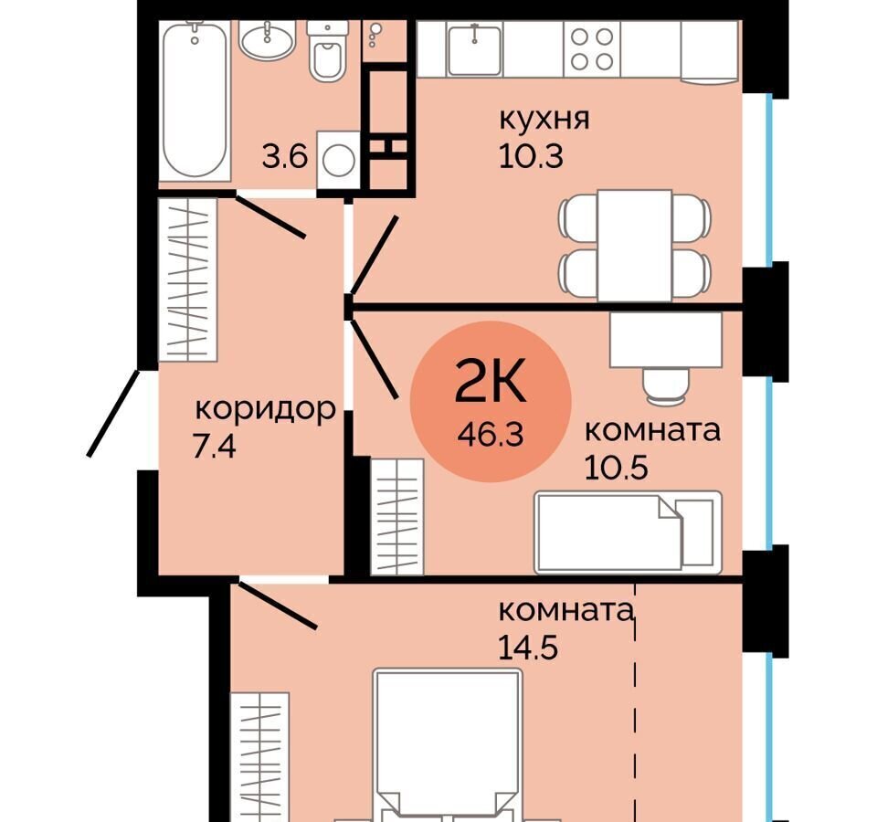 квартира г Пермь р-н Свердловский ул Яблочкова 5 корп. 4, блок-секция 4. 1-4.2 фото 1