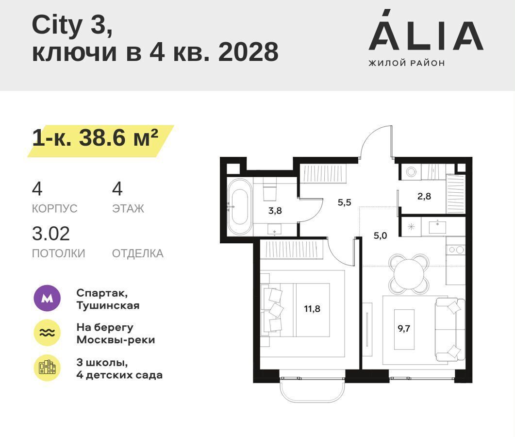 квартира г Москва метро Спартак ул Лётная 13в ЖК «ALIA» (АЛИЯ) корп. 4 фото 1