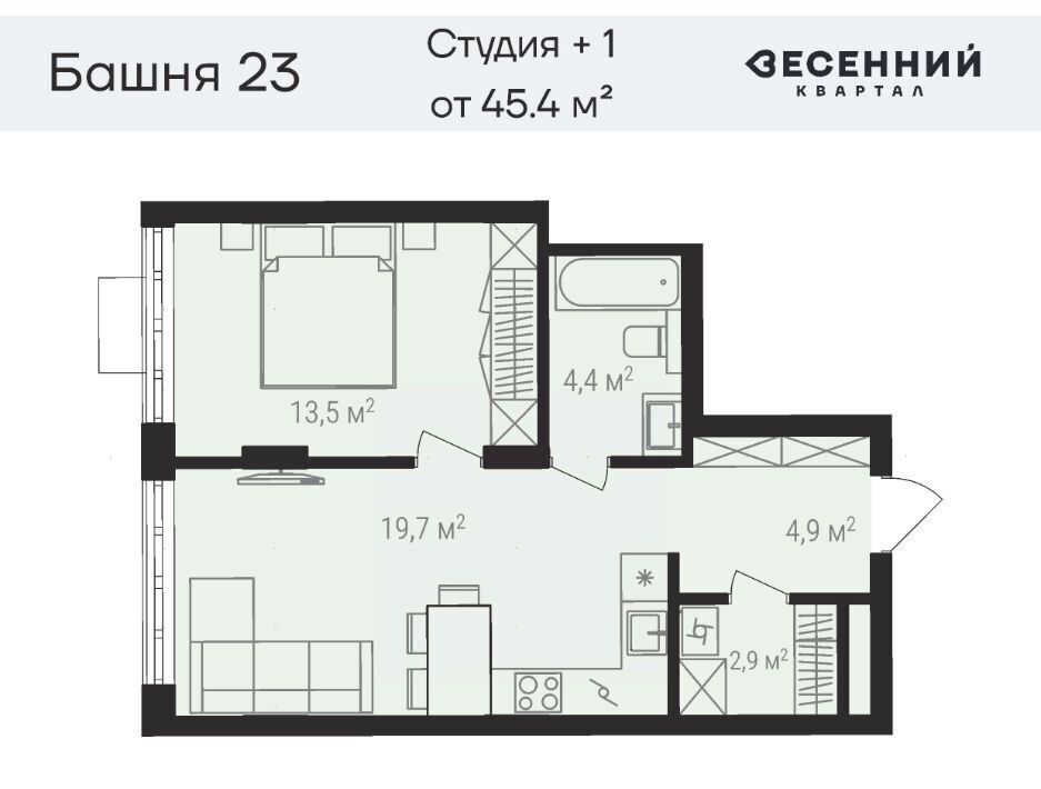 квартира г Челябинск р-н Калининский 29-й микрорайон Весенний жилой комплекс фото 1