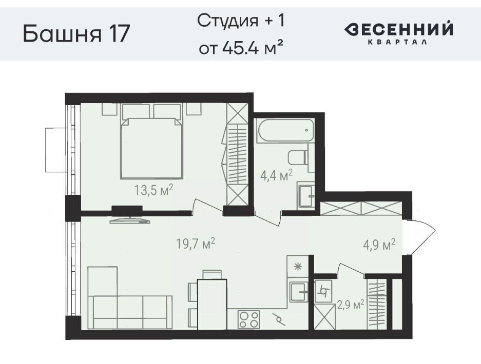 квартира г Челябинск р-н Калининский 29-й микрорайон Весенний жилой комплекс фото 1