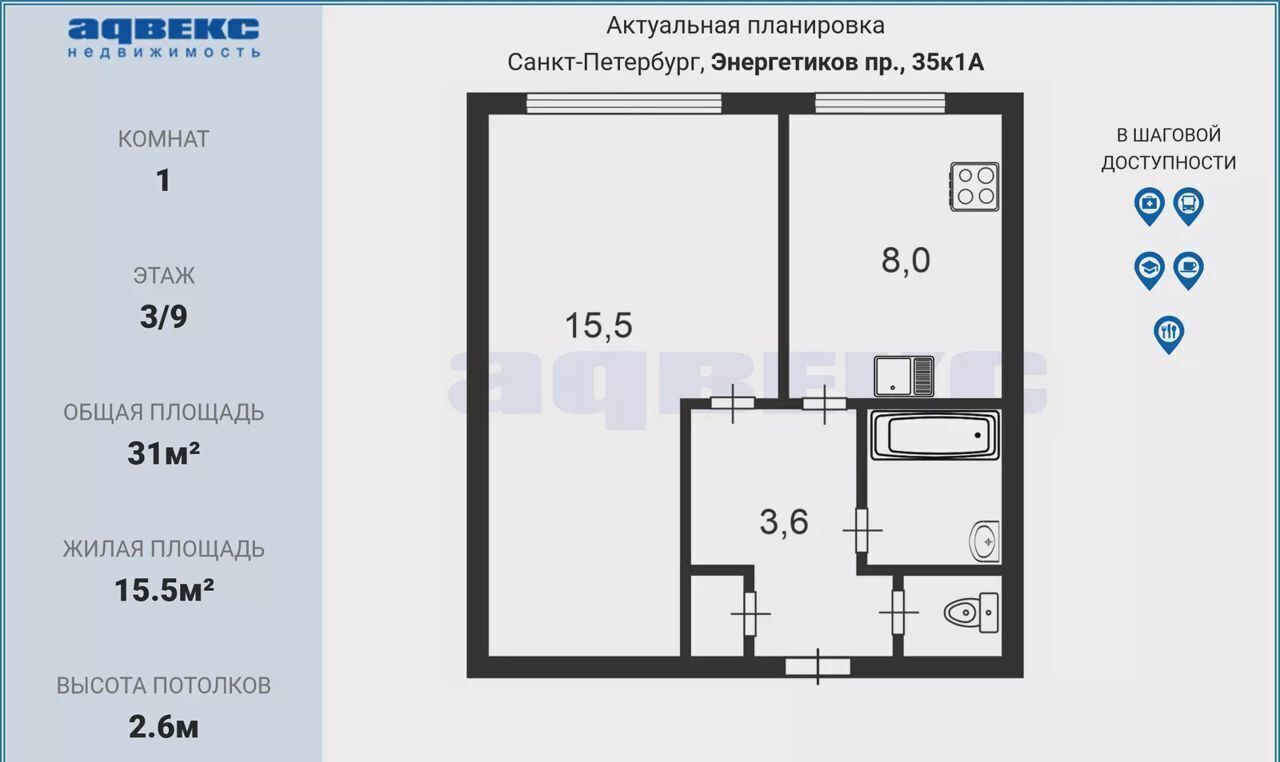 квартира г Санкт-Петербург метро Ладожская пр-кт Энергетиков 35к/1 фото 2