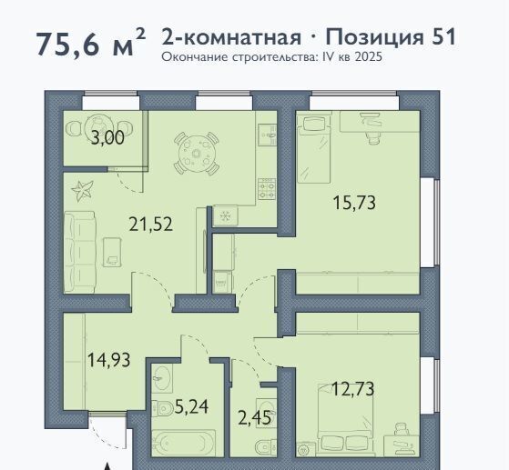 квартира р-н Брянский п Путевка ЖК Мегаполис-Парк поз. 51, пос. Мичуринский фото 3