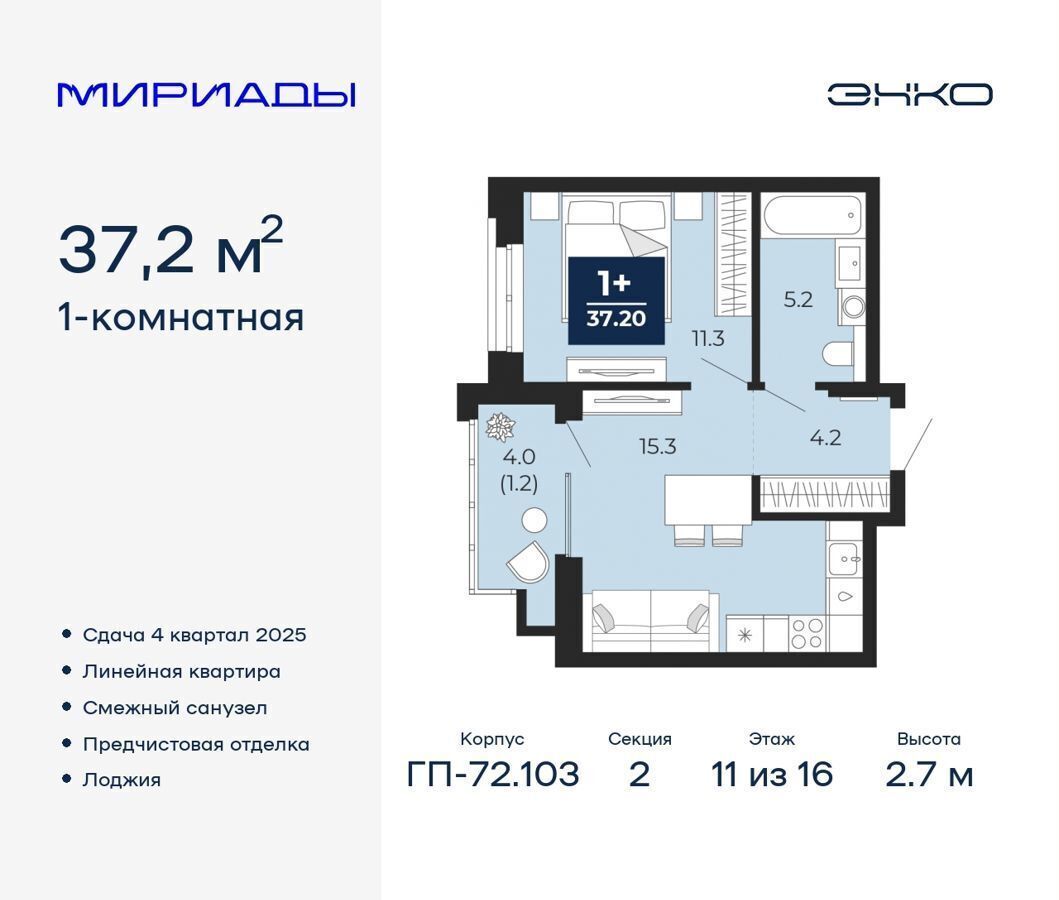 квартира г Тюмень р-н Ленинский мкр. Губернаторский, д. 1458 фото 1