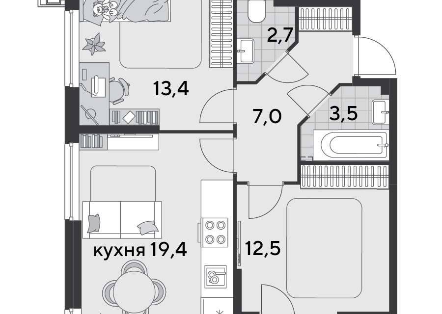 квартира г Краснодар р-н Прикубанский Краснодар городской округ, Жилой комплекс Парк-Победы-2 фото 2