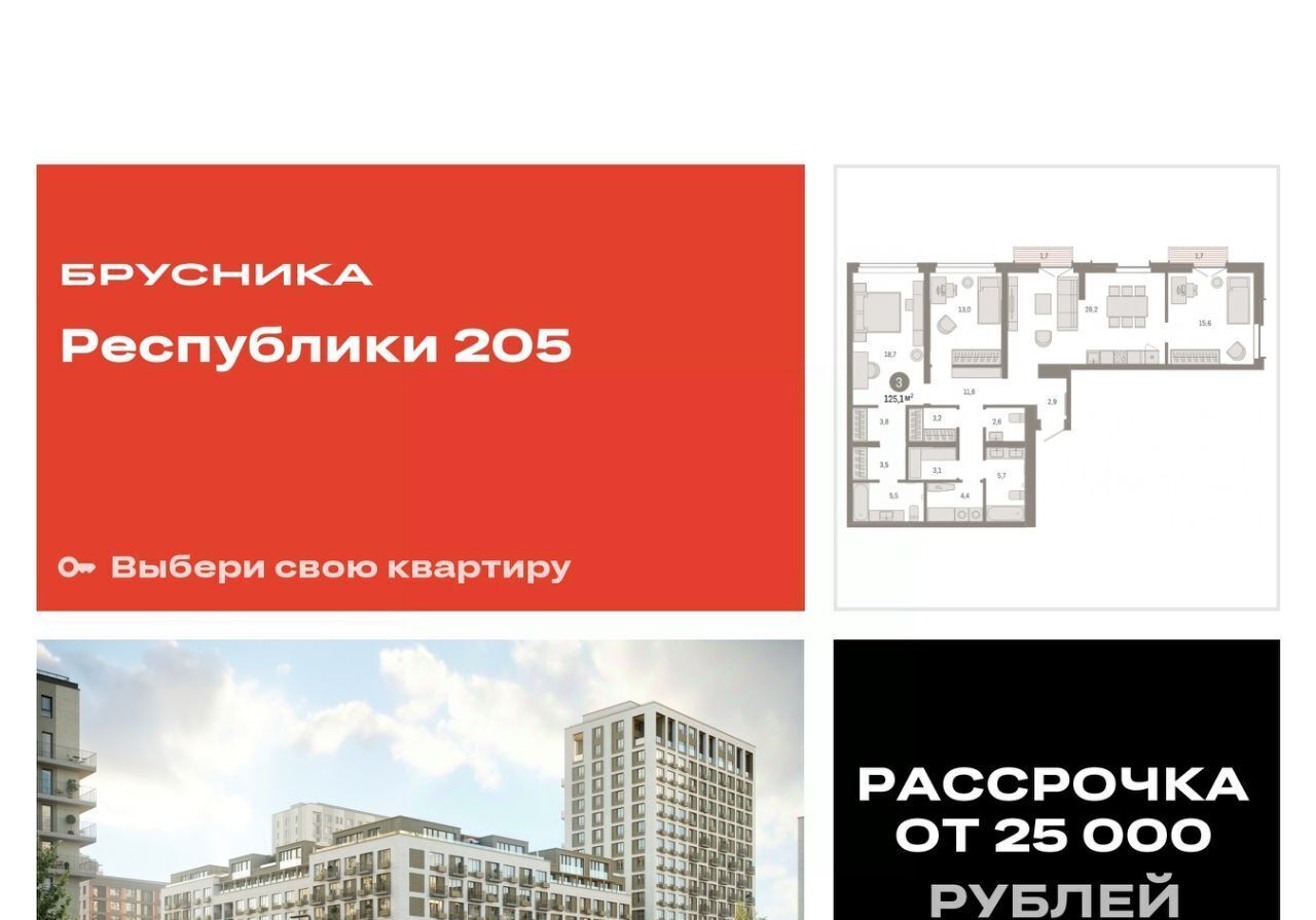 квартира г Тюмень р-н Ленинский Республики 205 жилой комплекс фото 1