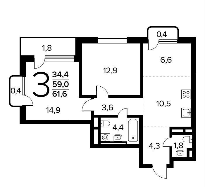 квартира г Щербинка квартал № 1 р-н Десёновское, № 61., корп. 6, п. Десеновское фото 1