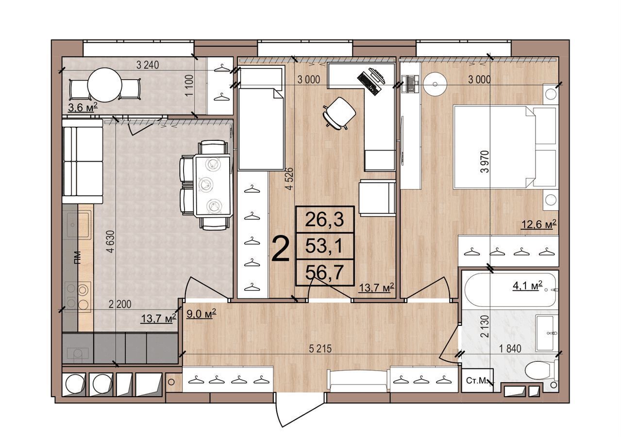 квартира г Рязань р-н Московский ул Медицинская 5 корп. 2 фото 14