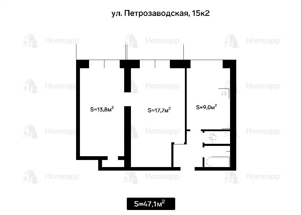 квартира г Москва метро Беломорская ул Петрозаводская 15к/2 фото 23