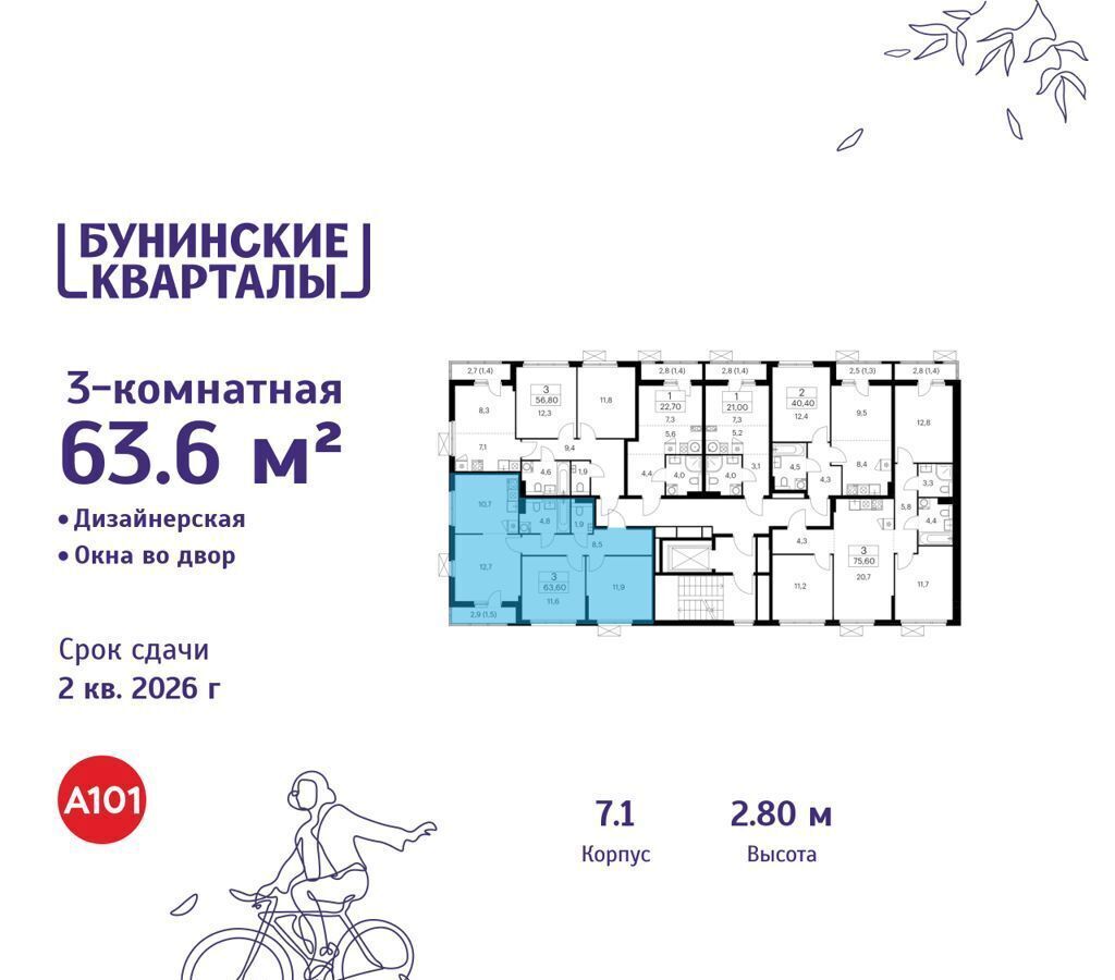 квартира г Москва п Сосенское д Столбово метро Коммунарка з/у 41/1Г, д. 7 фото 2