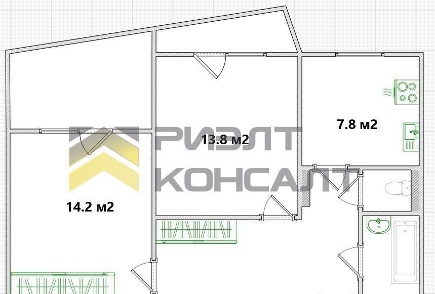 квартира г Омск р-н Ленинский ул. Василия Маргелова, 355 фото 26