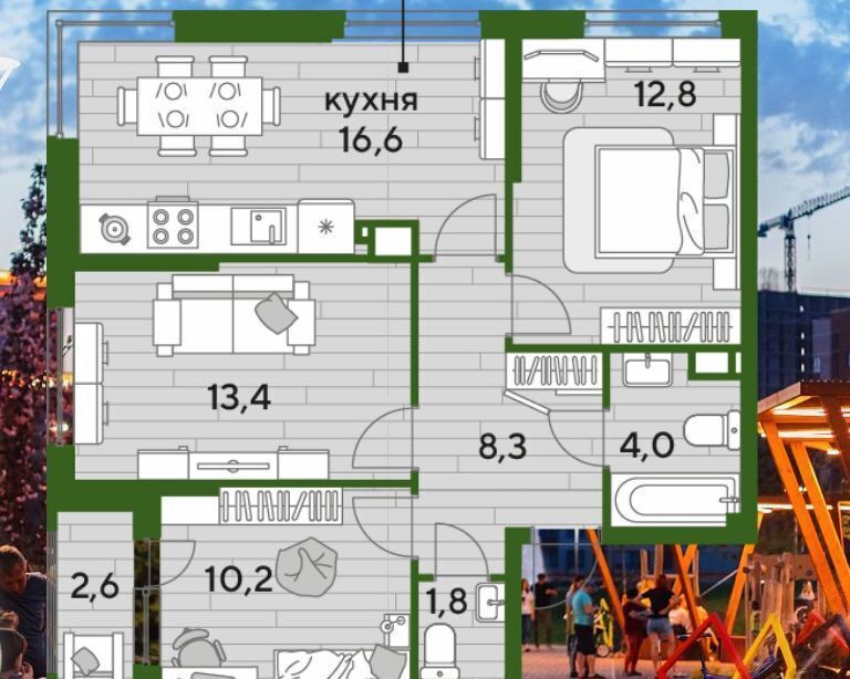 квартира г Краснодар р-н Прикубанский ул им. Марины Цветаевой 1 Мкр. «DOGMA PARK» фото 4