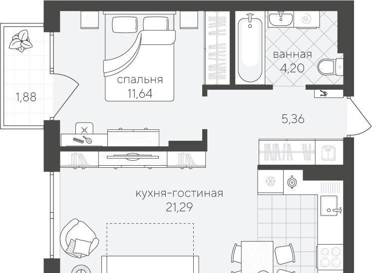 квартира г Тюмень р-н Ленинский ул Василия Шамова 6 ЖК «Скандиа. Квартал у озера» Ленинский административный округ фото 1