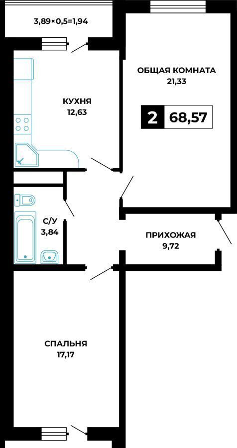 квартира г Новороссийск с Мысхако р-н Южный ул Суджукская 2 ЖК «Кутузовский» фото 1