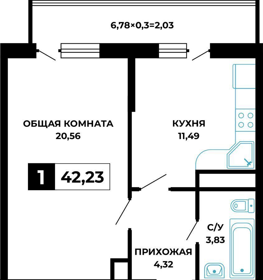 квартира г Новороссийск с Мысхако р-н Южный ул Суджукская 2 ЖК «Кутузовский» фото 1