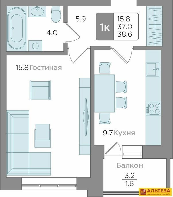 квартира г Калининград р-н Центральный ул Новгородская 3ак/6 ЖК «Новый город» фото 1