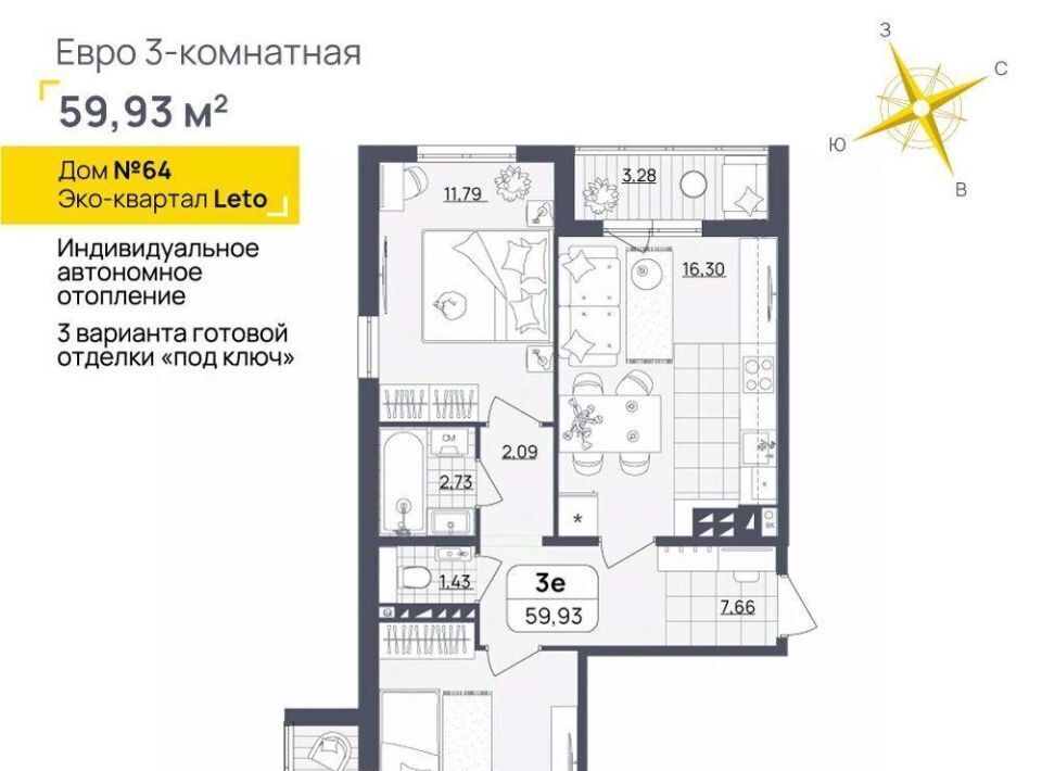 квартира г Ульяновск р-н Засвияжский Жилой Ульяновск, Юго-Западный мкр, Лето, квартал фото 1