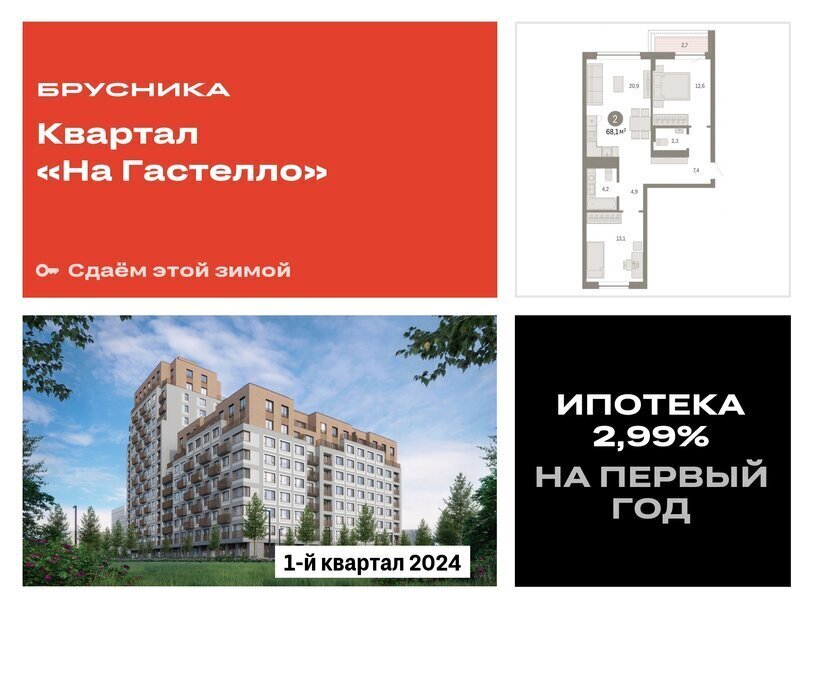 квартира г Тюмень ул Молодогвардейцев 5к/1 Квартал «На Гастелло» Калининский административный округ фото 1