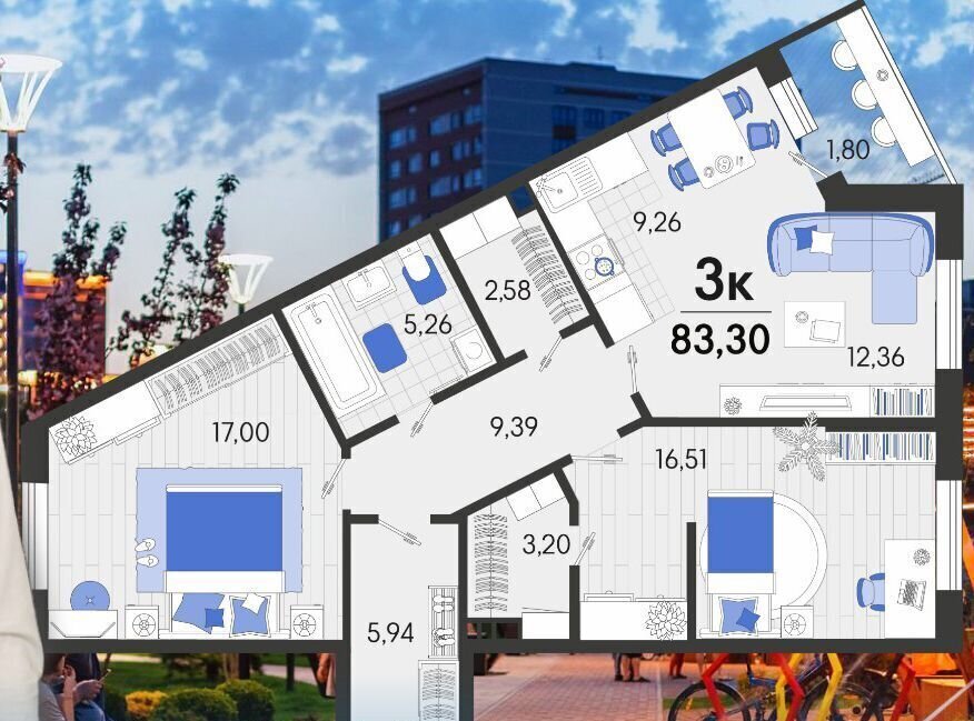 квартира р-н Динской ст-ца Динская ЖК «Белые Росы» лит. 7 фото 4