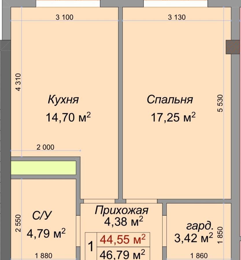 квартира г Нальчик Горная ЖК «Театральный» ул. Героя России Т. М. Тамазова, д. 3 фото 2