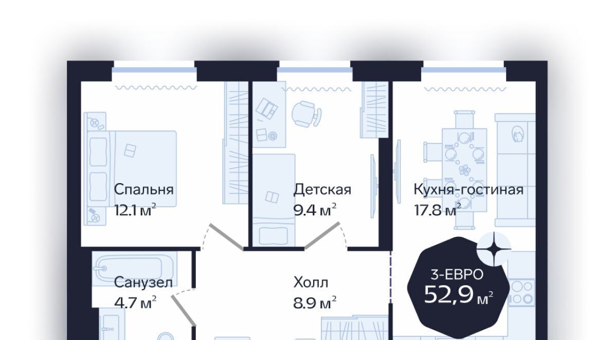 квартира г Тюмень р-н Центральный ул Новгородская 22 ЖК «Да. Квартал Централь» Центральный административный округ фото 4