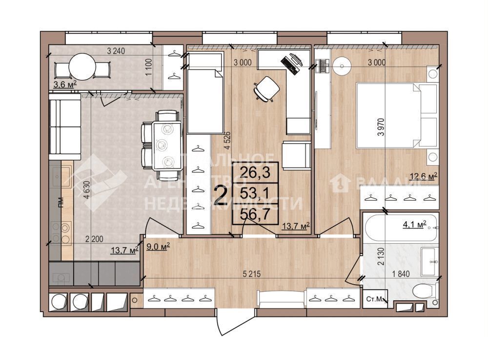 квартира г Рязань р-н Московский ул Медицинская 5 ЖК Skyline корп. 2 фото 3